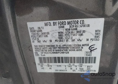 2011 Ford F150 Xlt from USA, damaged, VIN 1FTEX1CM6BFC69125